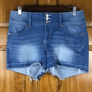 WallFlower Womens High Rise Denim Shorts Frayed Hem Size 11 Boho Indie Coastal